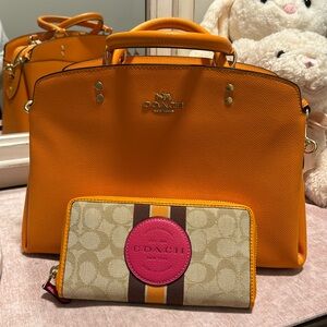 Orange coach bag with wallet